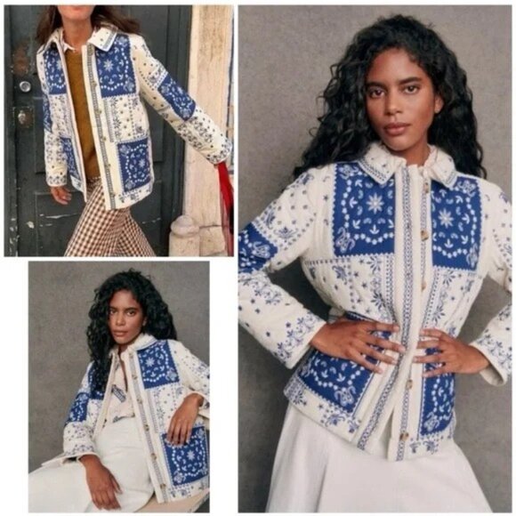 Caroline Constas Patchwork Bandana Quilted Linen Blend Jacket, Size L, NWT - Picture 10 of 10